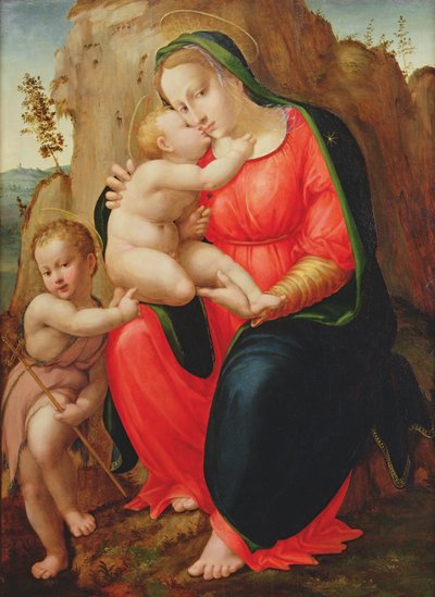 Madone avec enfant et Saint Jean dans un paysage - Francesco Granacci